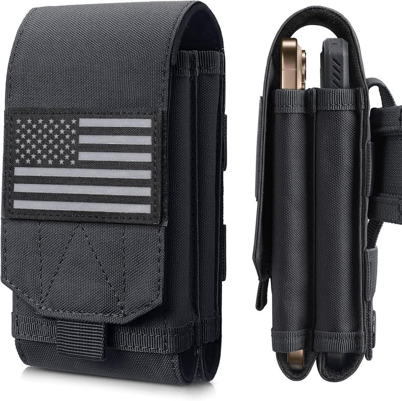 RXW Molle Phone Pouch Tactical Phone Holster Universal Dual Cell Phone Holder Utility EDC Pouch with US Flag Patch - Image 1